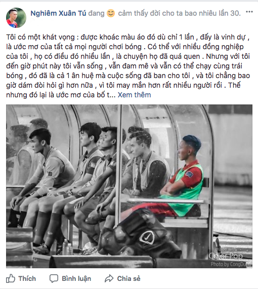 Khát khao 1 lần khoác áo tuyển ra sân, Nghiêm Xuân Tú viết tâm thư xúc động - Ảnh 2.