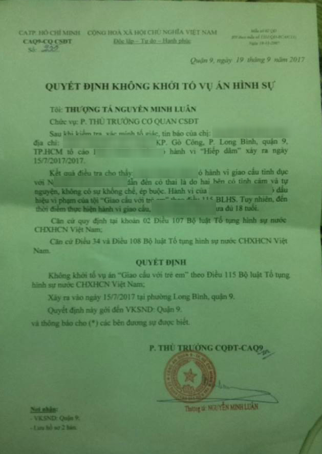 Không khởi tố vụ án bé gái 15 tuổi có thai tố nam sinh 16 tuổi hiếp dâm nhiều lần vì cả hai tự nguyện - Ảnh 1.