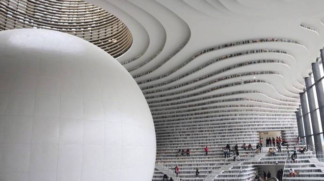 Choáng ngợp với thư viện như một vũ trụ sách khổng lồ tại Thiên Tân, Trung Quốc - Ảnh 2.