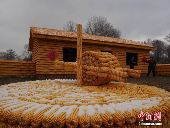 Trung Quốc: Nông dân xây nhà và nông trại từ 20.000 bắp ngô để thu hút khách du lịch - Ảnh 1.