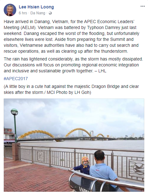 Thủ tướng Singapore Lý Hiển Long đăng ảnh Cầu Rồng lên Facebook sau khi đến Đà Nẵng - Ảnh 1.