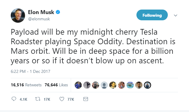 Elon Musk tuyên bố sẽ phóng một chiếc Tesla Roadster màu mận lên Sao Hỏa, nhưng rồi lại tự nhận rằng mình dựng chuyện - Ảnh 1.