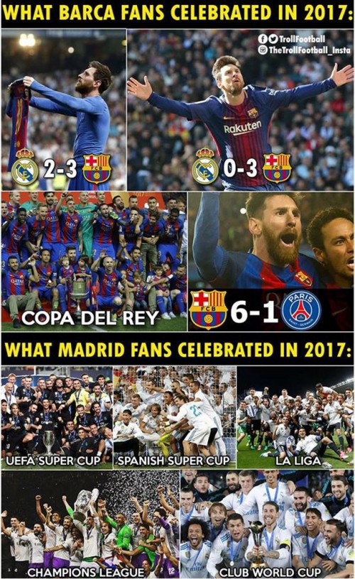 Fan Real khiến Barca ‘bẽ mặt’ với tấm ảnh ‘những khoảnh khắc ăn mừng của năm 2017’ - Ảnh 1.