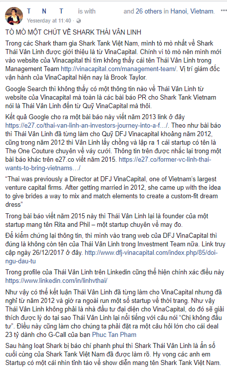 Cộng đồng khởi nghiệp Việt Nam đặt nghi vấn: Shark Linh có thực sự đến từ VinaCapital? - Ảnh 1.