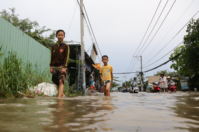Gần 3km đường biến thành sông vì triều cường, ô tô “quật” trẻ em té ngã giữa dòng nước ở Sài Gòn - Ảnh 15.