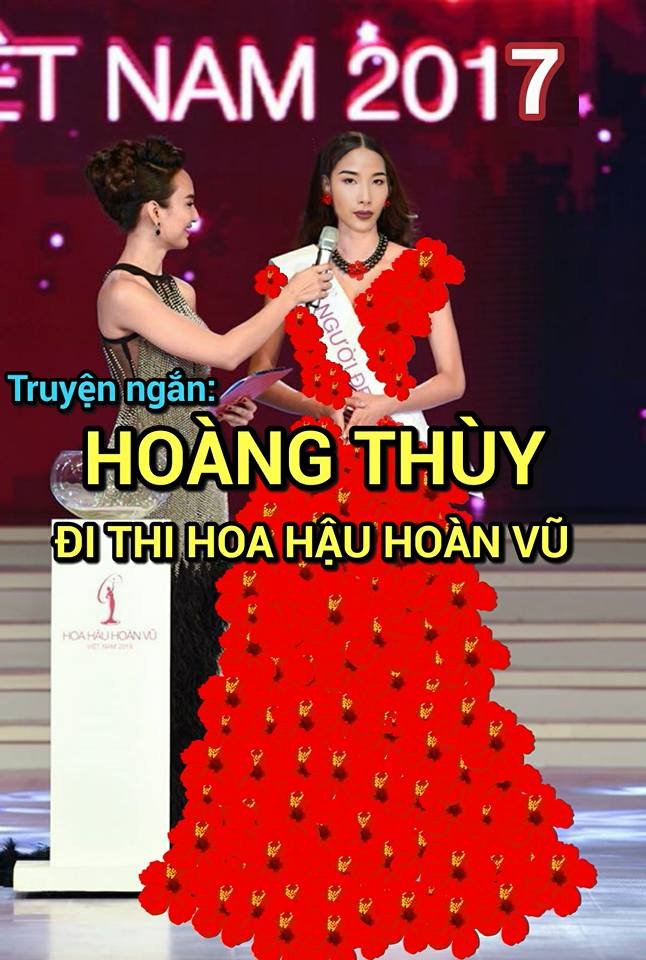 Ảnh chế Hoàng Thùy thi Hoa hậu Hoàn vũ Việt Nam mặc váy hoa dâm bụt và ứng xử bằng ca dao - Ảnh 3.