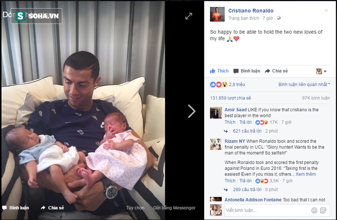Lần đầu tiên, cặp đôi song sinh của Cris Ronaldo xuất hiện trên trang cá nhân của bố - Ảnh 1.