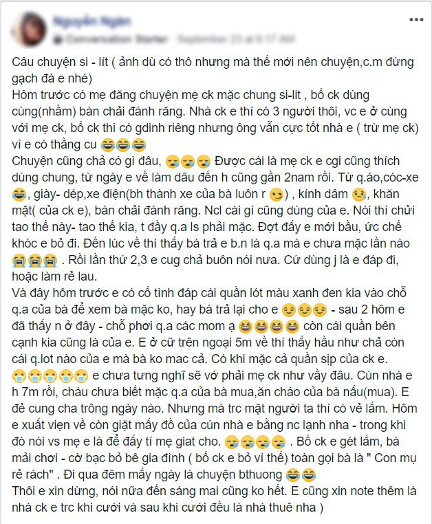 Nghe chuyện mẹ chồng thích mặc chung đồ lót với con dâu, hở ra cái nào là mượn tạm cái đó, hội chị em tư vấn cách trả đũa - Ảnh 1.