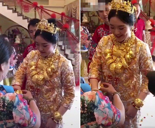 Cô dâu trĩu cổ cả yến vàng trong ngày cưới gây xôn xao ở Trung Quốc - Ảnh 1.