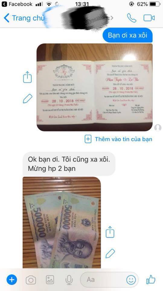 Nhận được thiệp mời cưới qua inbox, bạn cũ liền gửi tiền mừng bằng ảnh minh hoạ - Ảnh 2.