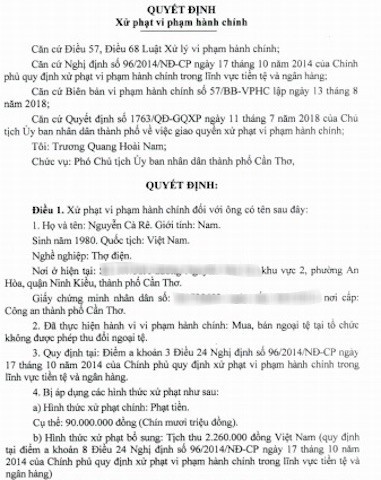 Công an Cần Thơ thông tin vụ anh thợ điện đi đổi 100 USD bị phạt 90 triệu đồng - Ảnh 2.