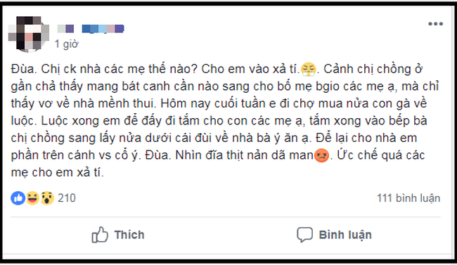 Chị chồng sang chơi thấy đĩa gà luộc bê hết phần ngon về khiến em dâu bức xúc, dân mạng vắt óc nghĩ cách trị - Ảnh 1.