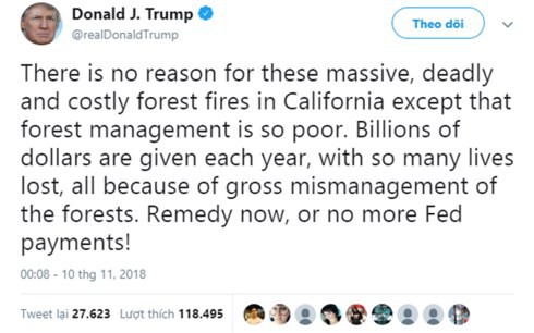 Bình luận thảm họa cháy rừng, ông Trump làm dư luận nổi lửa giận dữ - Ảnh 1.