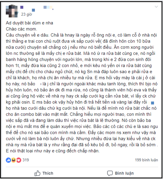 Em dâu tương lai về ra mắt quyết không rửa bát vì nghĩ mình là khách, cách xử của cô chị gây nhiều tranh cãi - Ảnh 1.