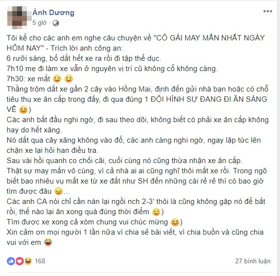 3 phút sau khi vừa trình báo công an về, cô gái nhận tin đã tìm được chiếc xe máy bị đánh cắp - Ảnh 2.