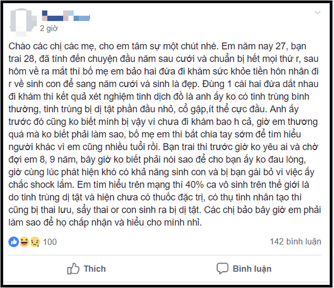 Đi khám phát hiện bạn trai vô sinh, cô gái lo lắng tìm cách bỏ, chị em hỏi ngược 1 câu đáng suy ngẫm - Ảnh 1.