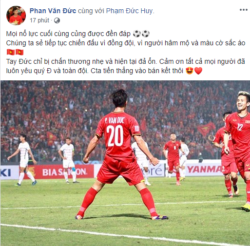 Người hâm mộ tuyển Việt Nam nhận tin vui về chấn thương của Văn Đức - Ảnh 1.
