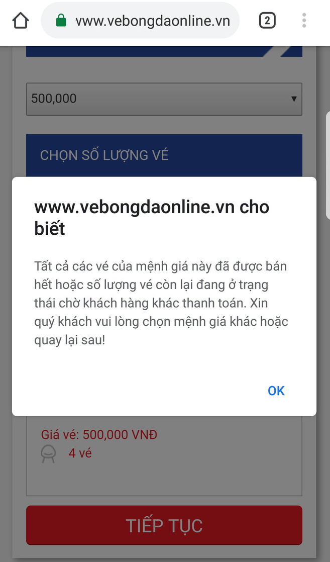 Trang web bán vé AFF Cup 2018 tê liệt, tất cả các mệnh giá đều thông báo đã bán hết hoặc chờ thanh toán - Ảnh 4.