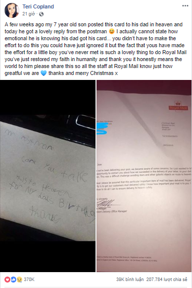 Viết thư mừng sinh nhật gửi bố trên thiên đàng, cậu bé nhận được phản hồi đặc biệt từ bưu điện - Ảnh 1.