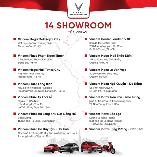  VinFast công bố 14 showroom tại 9 tỉnh, thành lớn: Đặt trong trung tâm thương mại và rộng tới 300 m2  - Ảnh 1.