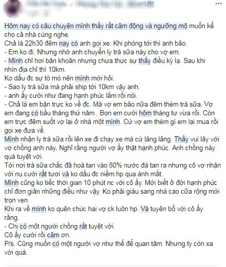 Chị em “nhẹ nhàng” tranh cãi chuyện chồng đi trực đêm vẫn mua trà sữa rồi thuê ship 10km về cho vợ mang bầu - Ảnh 1.