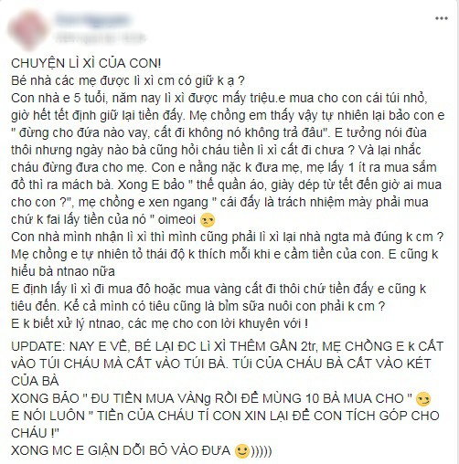 Tiền lì xì của con mẹ giữ hay bà nội giữ, câu hỏi của mẹ bỉm gây xôn xao đầu năm - Ảnh 1.