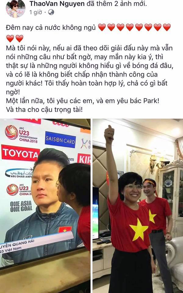 MC nổi tiếng khỏa thân, Mỹ Tâm đi bão mừng chiến thắng của U23 Việt Nam - Ảnh 2.