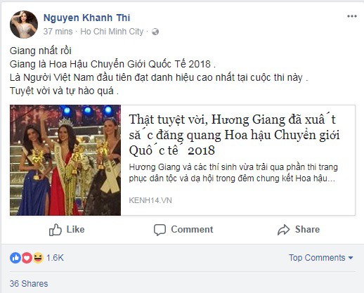 Sao Việt đồng loạt gửi lời chúc mừng Hương Giang đăng quang Hoa hậu Chuyển giới Quốc tế - Ảnh 3.