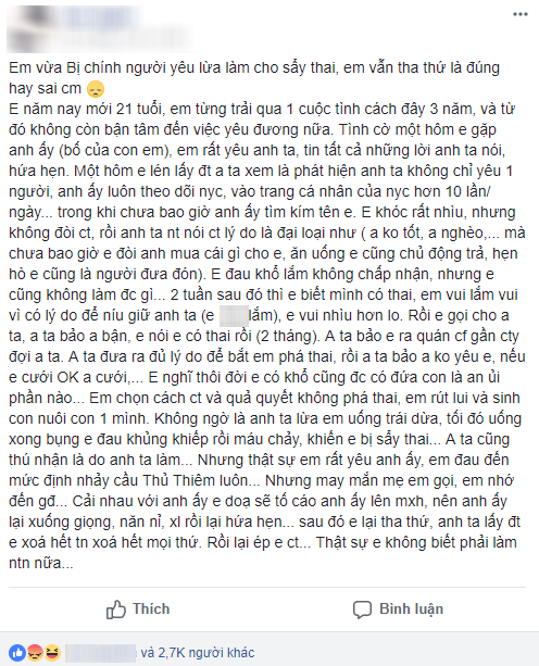 Năm lần bảy lượt tha thứ cho bạn trai đào mỏ, còn lừa làm mình sảy thai, cô nàng còn hỏi em đúng hay sai - Ảnh 1.