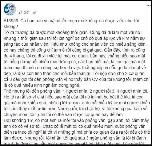 Tâm sự của cô gái dành cả thanh xuân đi xin việc nhưng đều bị từ chối vì mặt mụn - Ảnh 1.