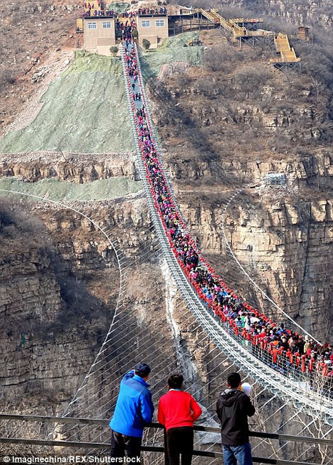 Cảnh tượng nhìn thôi đã bủn rủn chân tay: Cả trăm khách du lịch chen nhau trên cây cầu kính trong suốt dài nhất thế giới - Ảnh 2.