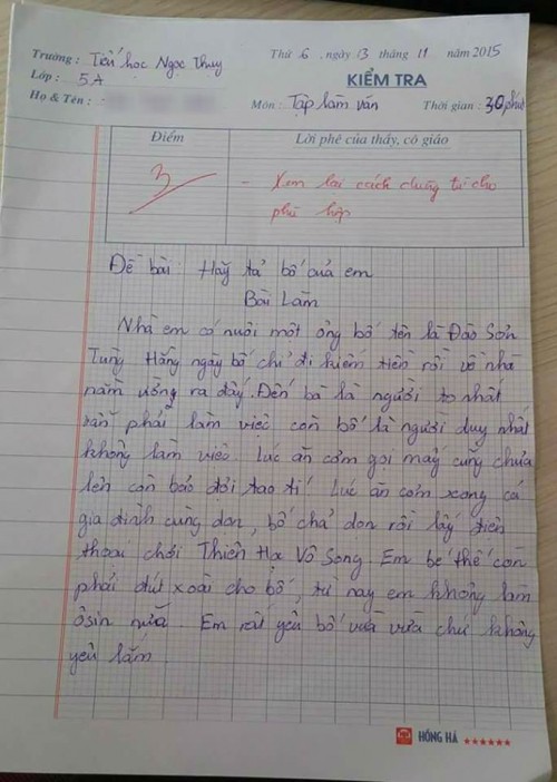 Bài văn tả ‘siêu thực’ về bố của học sinh lớp 5: ‘Từ nay em không làm osin cho bố nữa’ - Ảnh 2.