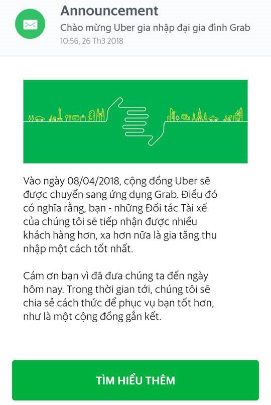 Từ ngày 8/4, toàn bộ tài xế Uber tại Việt Nam sẽ chuyển sang Grab hoạt động  - Ảnh 2.