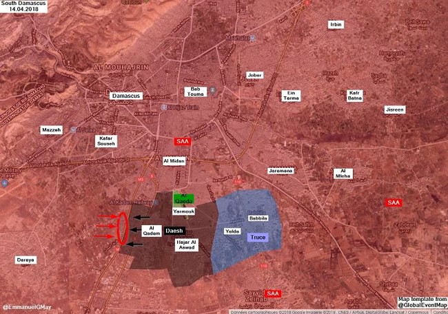 Quân đội Syria sắp giáng đòn kết liễu IS ở nam Damascus sau khi đè bẹp thánh chiến Đông Ghouta - Ảnh 1.
