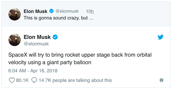 Elon Musk cho biết SpaceX sẽ dùng bóng bay khổng lồ trong các giai đoạn phóng tên lửa - Ảnh 1.
