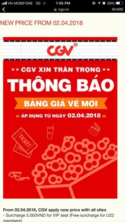  Dân tình sốc vì giá vé mới của CGV kể từ hôm nay: Tăng cao nhất tới 50.000 đồng/vé!  - Ảnh 1.