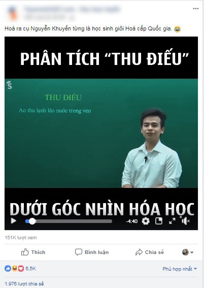 Thầy giáo gây bão cộng đồng mạng khi dùng công thức hóa học để phân tích bài thơ Thu Điếu - Ảnh 2.