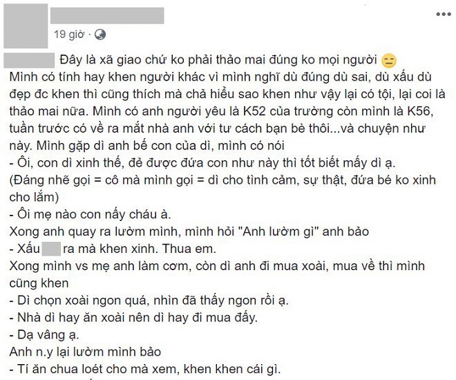 Cô nàng hậu duệ của “Nguyệt thảo mai” bị người yêu bỏ vội vì quá giả tạo khi khen gia đình bạn trai - Ảnh 1.