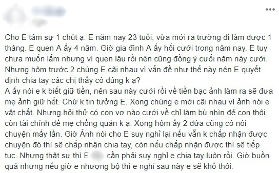 Gần đến ngày cưới, chồng giao hẹn lấy nhau về tiền lương đưa hết cho mẹ giữ, cô gái chia tay ngay lập tức  - Ảnh 1.