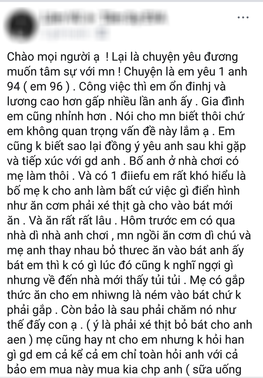 Kể chuyện bạn trai được bố mẹ cưng chiều hết mực, thịt gà phải xé cho ăn, cô nàng được chị em chúc mừng: Lấy về đỡ phải đẻ! - Ảnh 1.