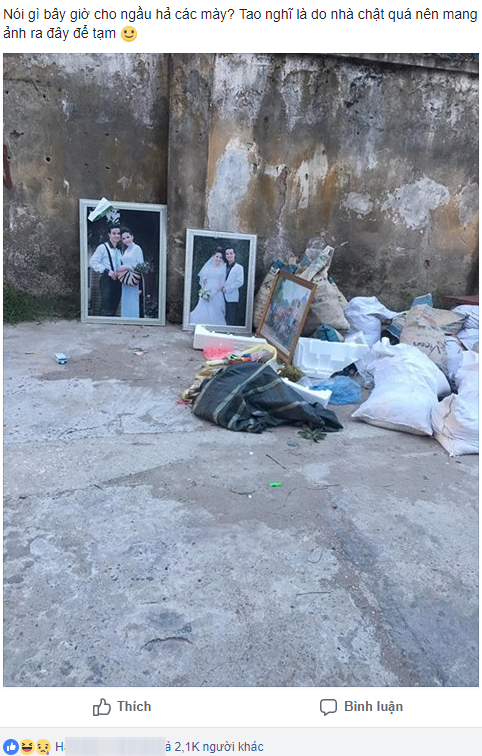 Hai bức ảnh cưới còn rất mới bị vứt chỏng chơ ngay cạnh chỗ để rác khiến dân mạng xôn xao - Ảnh 1.