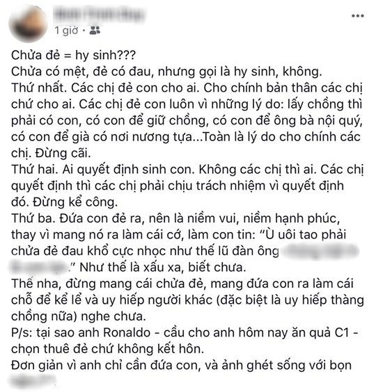  Quan điểm đã quyết định chửa đẻ thì chấp nhận đau, đừng kể công của chàng trai trẻ khiến chị em dậy sóng  - Ảnh 1.