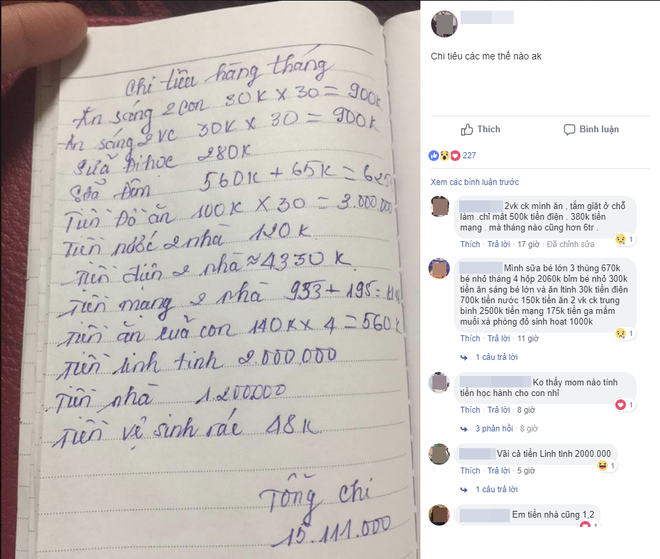 Chi tiêu nhà 4 người tính sơ cũng hết 15 triệu/tháng chưa kể tiền học của con, mẹ bỉm sữa đau đầu than tốn kém - Ảnh 1.