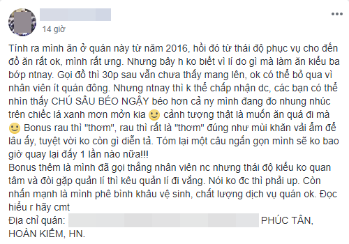 Tố quán đồ nướng có sâu bò lổm ngổm trên rau, cô gái trẻ chẳng ngờ mình phải hứng chịu gạch đá tới tấp - Ảnh 1.