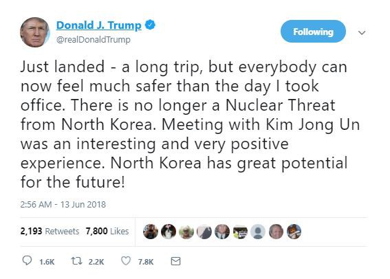 Tổng thống Trump: Triều Tiên không còn là mối đe dọa hạt nhân nguy hiểm nữa - Ảnh 1.