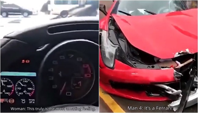 Trung Quốc: Vừa mua xe Ferrari 17 tỷ, cô gái trẻ lái ra khỏi cửa hàng được 2 giây thì đâm nát bét - Ảnh 2.