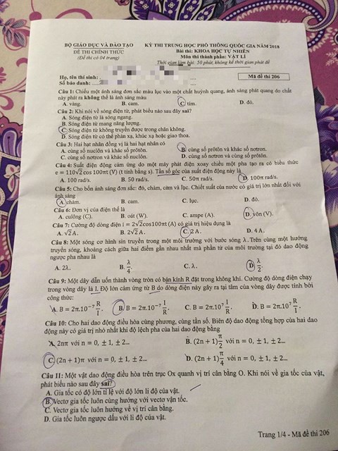 Gợi ý đáp án 24 mã đề thi môn Vật lý kỳ thi THPT Quốc gia 2018 - Ảnh 10.