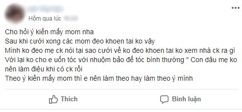  Mẹ chồng dằn mặt con dâu không đeo khuyên tai là chẳng coi nhà chồng ra gì, dân mạng nghe xong chỉ biết câm nín  - Ảnh 1.