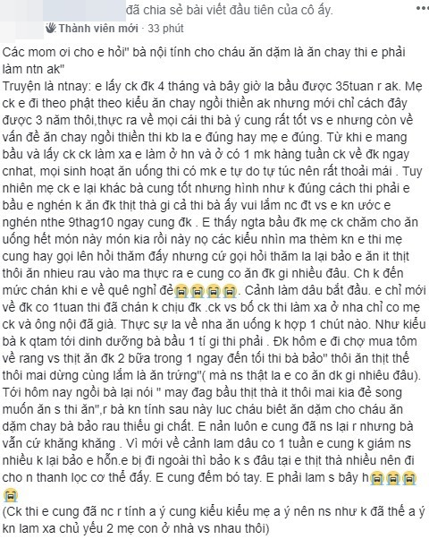 Đang bầu bí mà mẹ chồng chỉ cho ăn rau, mẹ trẻ “kêu cứu” khi bà muốn cháu nội sau này cũng ăn chay nốt - Ảnh 1.