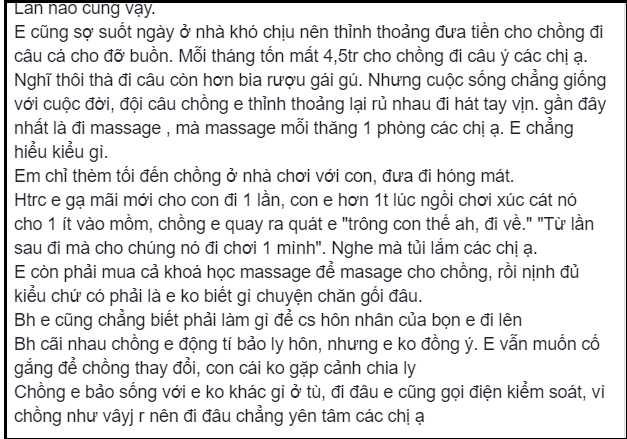 Vợ không tiếc tiền cho chồng câu cá giải sầu, đi học massage để cung phụng chồng nhưng vẫn bị phản bội - Ảnh 2.